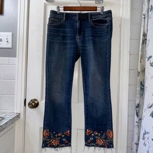 DRIFTWOOD Colette Floral Embroidered Cropped Jeans with Raw Hem